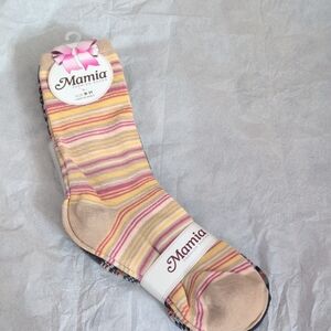 Mamia Pastel Striped Crew Socks in Pink, Yellow & Cream